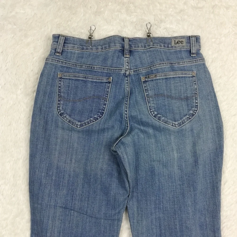 Lee Womens Jeans Straight Leg Relaxed Fit Blue‎ Denim Mid Light Wash Long 12L